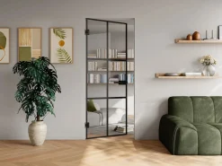 Vente-unique Puerta reversible de aluminio y vidrio templado sin marco - Alt. 204 x L73 cm - SEROTO Negro Clearance