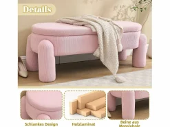 Puf banco de cama con arcón de almacenamiento en terciopelo, estilo contemporáneo y multifuncional para dormitorio y salón Rosa Online
