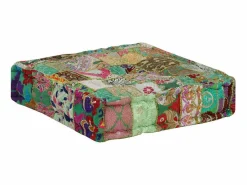 Reposapiés|Puf cuadrado de algodón hecho a mano 50 x 50 x 12 cm Verde