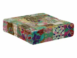 Reposapiés|Puf cuadrado de algodón hecho a mano 50 x 50 x 12 cm Verde