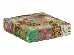 Reposapiés|Puf cuadrado de algodón hecho a mano 50 x 50 x 12 cm Verde