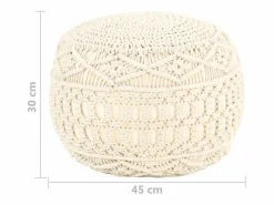 Puf de macramé hecho a mano 45x30 cm Algodón Beige