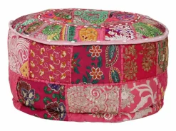 Puf redondo de algodón patchwork hecho a mano 40 x 20 cm^ New