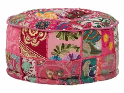 Puf redondo de algodón patchwork hecho a mano 40 x 20 cm^ New