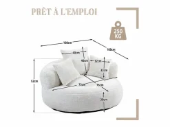 Puf Sillón Alto - Modelo Grande - Incluye 3 Cojines - Ultra Suave y Multiusos - para Adultos y Niños Beige Clearance