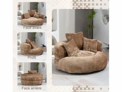 Puf Sillón Alto Taupe - Modelo Grande - Incluye 3 Cojines - Ultra Suave y Multiusos - para Adultos y Niños Marru00f3n Best
