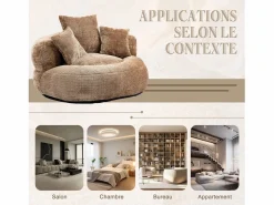 Puf Sillón Alto Taupe - Modelo Grande - Incluye 3 Cojines - Ultra Suave y Multiusos - para Adultos y Niños Marru00f3n Best