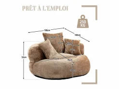 Puf Sillón Alto Taupe - Modelo Grande - Incluye 3 Cojines - Ultra Suave y Multiusos - para Adultos y Niños Marru00f3n Best