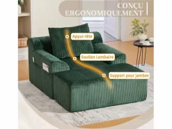 Puf Sillón Gigante con Reposapiés - Sofá de 1 Plaza en Pana - Confort Óptimo para Salón, Dormitorio o Oficina Verde pino