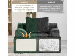 Puf Sillón Gigante con Reposapiés - Sofá de 1 Plaza en Pana - Confort Óptimo para Salón, Dormitorio o Oficina Verde pino