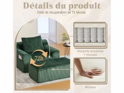 Puf Sillón Gigante con Reposapiés - Sofá de 1 Plaza en Pana - Confort Óptimo para Salón, Dormitorio o Oficina Verde pino