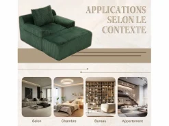 Puf Sillón Gigante con Reposapiés - Sofá de 1 Plaza en Pana - Confort Óptimo para Salón, Dormitorio o Oficina Verde pino