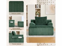 Puf Sillón Gigante con Reposapiés - Sofá de 1 Plaza en Pana - Confort Óptimo para Salón, Dormitorio o Oficina Verde pino