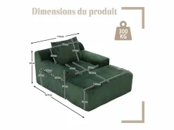 Puf Sillón Gigante con Reposapiés - Sofá de 1 Plaza en Pana - Confort Óptimo para Salón, Dormitorio o Oficina Verde pino