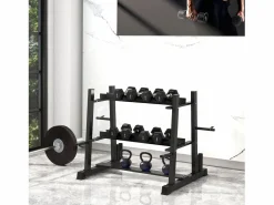 Rack para mancuernas de 3 niveles, capacidad de 200 kg, acero, (131 x 75 x 80 cm) Negro