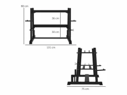 Rack para mancuernas de 3 niveles, capacidad de 200 kg, acero, (131 x 75 x 80 cm) Negro
