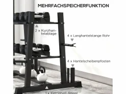 Rack para mancuernas de 3 niveles, capacidad de 200 kg, acero, (131 x 75 x 80 cm) Negro