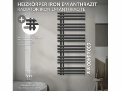 LuxeBath Toallero Eléctrico|Radiador de baño EM Iron 600x1400 mm Antracita Conexión central en la parte inferior