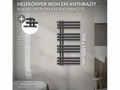 Radiador de baño EM Iron 500x1000 mm Antracita Conexión central en la parte inferior^LuxeBath Best