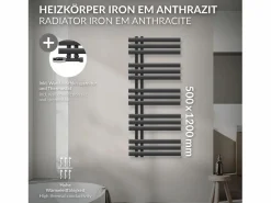 Radiador de baño EM Iron 500x1200 mm Antracita Conexión central en la parte inferior^LuxeBath Best