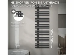 Radiador de baño EM Iron 500x1600 mm Antracita Conexión central en la parte inferior^LuxeBath Best