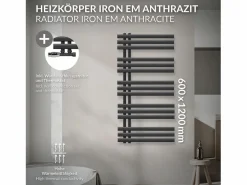 Radiador de baño Iron EM 600x1200 mm Antracita Conexión central en la parte inferior^LuxeBath