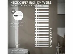 Radiador de baño Iron EM 500x1600mm Conexión central inferior con embellecedor^LuxeBath Best