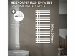 LuxeBath Toallero Eléctrico|Radiador de baño Iron EM 500x1200mm Conexión central inferior con embellecedor