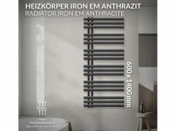 LuxeBath Toallero Eléctrico|Radiador de calefacción de baño Iron EM Design toallero antracita 600x1400 mm