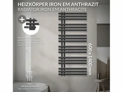 LuxeBath Toallero Eléctrico|Radiador de Diseño Iron EM 600x1400 mm Antracita Conexión Central Inferior