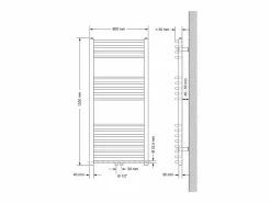 Radiador de diseño no eléctrico , 600 x 1200 mm, color , conexión central y termo^LuxeBath Discount