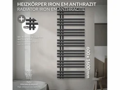 Radiador de panel antracita para baño 600x1600mm con conexión central al suelo^LuxeBath Outlet