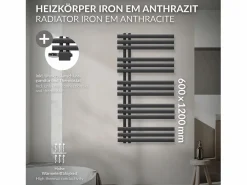 LuxeBath Radiador de panel antracita para baño 600x1200mm con conexión central universal Gris antracita