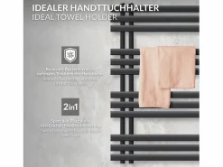 Radiador de panel antracita para baño 500x1200mm con conexión central universal^LuxeBath Hot