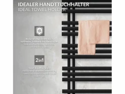 LuxeBath Radiador toallero eléctrico mate 600x1400mm con elemento calefactor 1200W Negro Hot