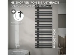 LuxeBath Toallero Eléctrico|Radiador toallero eléctrico antracita 600 x 1600 mm con elemento calefactor 900W