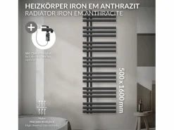 LuxeBath Toallero Eléctrico|Radiador toallero eléctrico antracita 500 x 1600 mm con elemento calefactor 900W