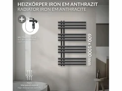 LuxeBath Radiador toallero eléctrico antracita 600 x 1000 mm con elemento calefactor 300W Gris antracita