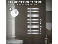 LuxeBath Radiador toallero eléctrico cromado 500 x 1200 mm con elemento calefactor 1200W Plateado New