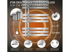 LuxeBath Radiador toallero eléctrico cromado 500 x 1200 mm con elemento calefactor 1200W Plateado New