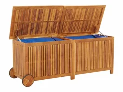 Garden Furniture Rautavaara Caja de almacenaje jardín con ruedas madera acacia 150x50x58 cm Marru00f3n Outlet