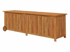 Garden Furniture Rautavaara Caja de almacenaje jardín con ruedas madera acacia 150x50x58 cm Marru00f3n Outlet