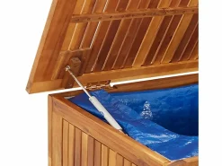 Garden Furniture Rautavaara Caja de almacenaje jardín con ruedas madera acacia 150x50x58 cm Marru00f3n Outlet