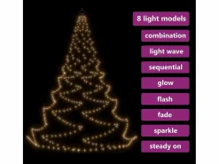 vidaxl Árbol de pared con gancho metálico 720 LED blanco cálido 5 m Multicolor Hot
