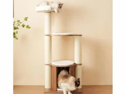 Árbol para gatos - 60 x 48 x 135 cm - con 3 plataformas + 1 casita + colchonetas extraíbles - MDF -^Merax
