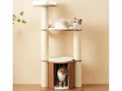 Árbol para gatos - 60 x 48 x 135 cm - con 3 plataformas + 1 casita + colchonetas extraíbles - MDF -^Merax