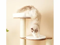 Árbol para gatos - 60 x 48 x 135 cm - con 3 plataformas + 1 casita + colchonetas extraíbles - MDF -^Merax