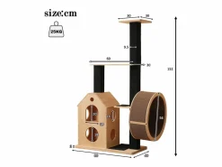 ModernLuxe Juego De Animales|Árbol para gatos 80×40×152 cm - con 4 plataformas - 2 casitas para gatos - rodillo para gatos - rascador para gatos - natural