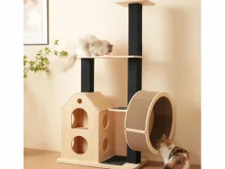 ModernLuxe Juego De Animales|Árbol para gatos 80×40×152 cm - con 4 plataformas - 2 casitas para gatos - rodillo para gatos - rascador para gatos - natural
