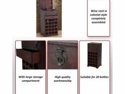 MCW Ródano botellero 20 botellas cajón, Estantería para vinos Calvados Estantería de madera estilo colonial, para 20 botellas, con cajón Marru00f3n Clearance